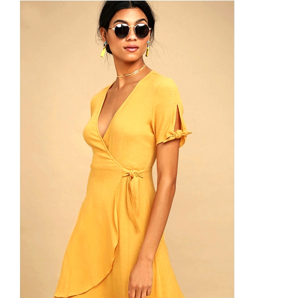 Lulus My Philosophy Golden Yellow Wrap Dress